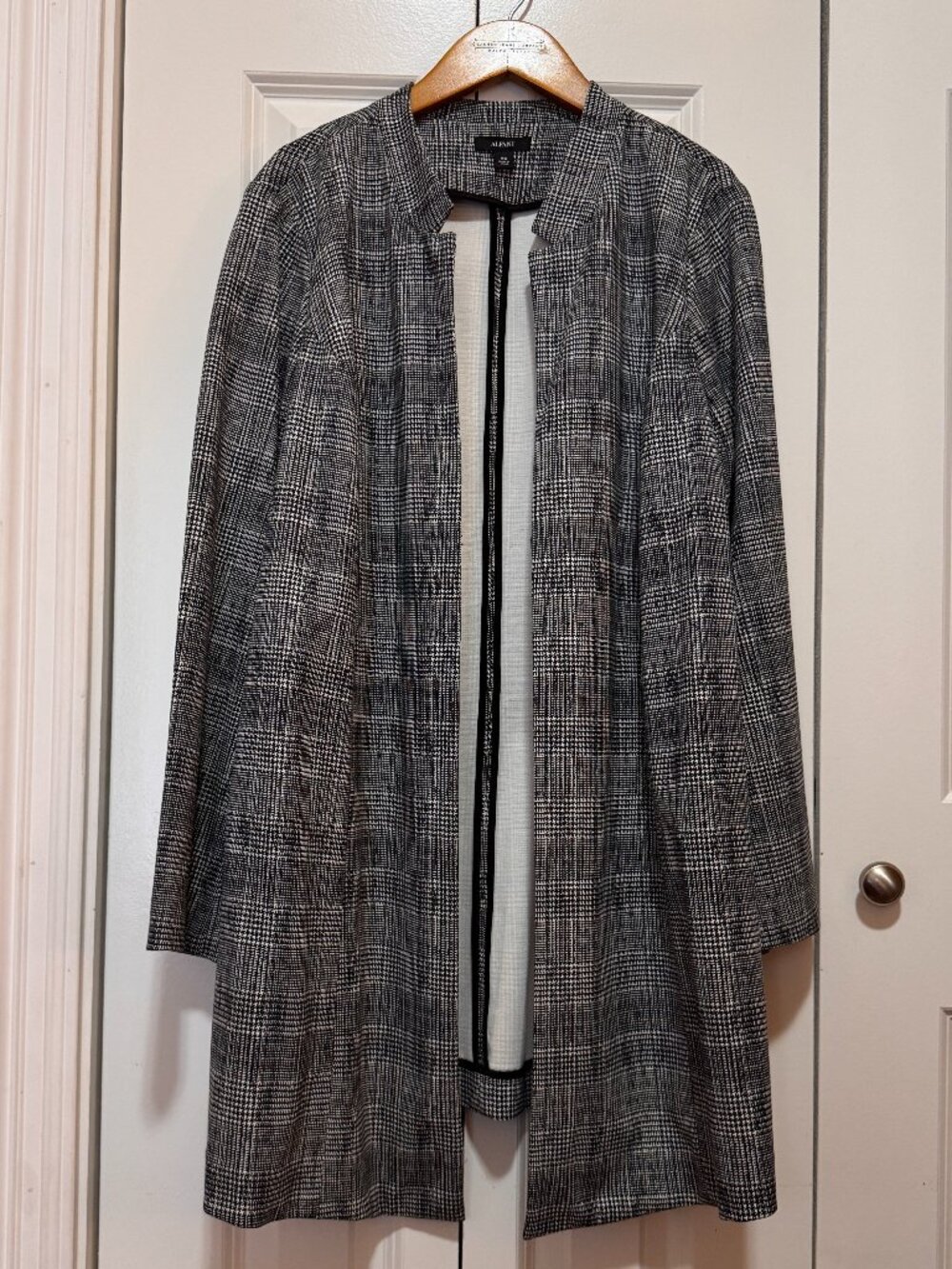 Alfani 16W Black Ivory Glen Plaid Open Front Jacket Plus Size Career - Picture 1 of 13